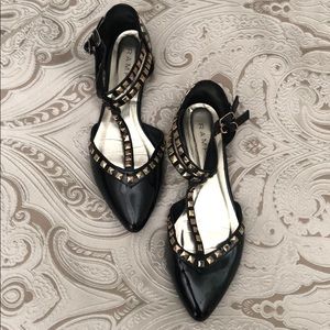 Gold Studded Black Flats